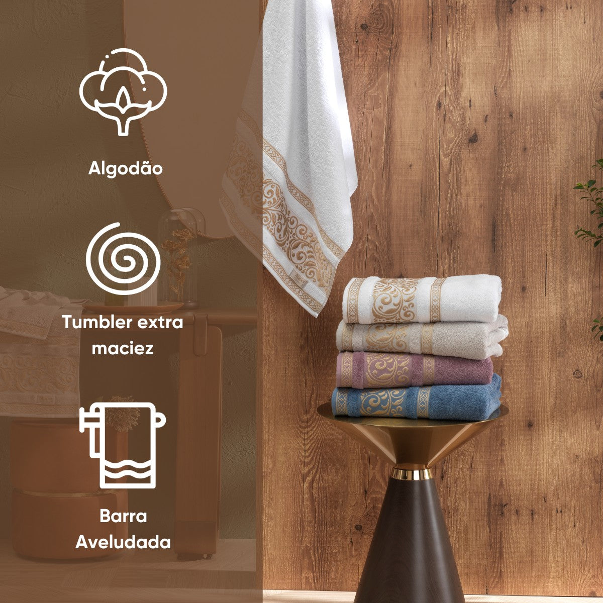 Toalha de Rosto La Vie 50×80 cm – 100% Algodão 450 g/m² | Barra Aveludada Appel