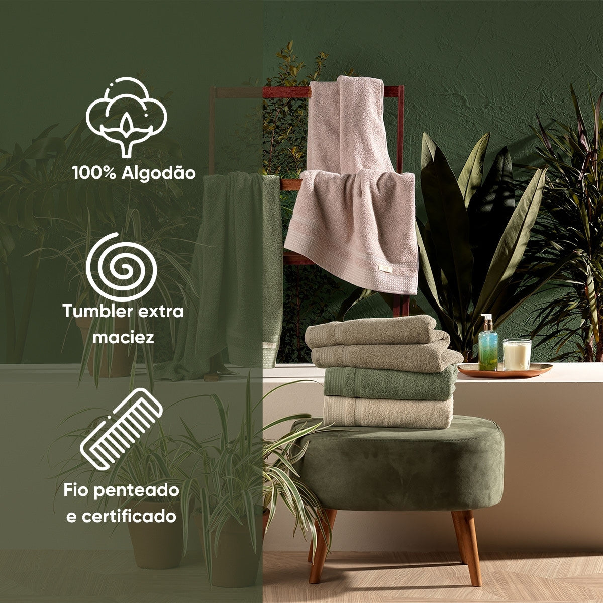 Toalha de Banho In Natura 68×140 cm – Eco Fio 450 g/m² Amêndoa & Babosa | Appel Home