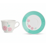 Xícara de Chá com Pires Biona Donna Bloom – Cerâmica 180 ml – Design Floral Romântico – Resistente a Micro-ondas e Lava-Louças | Oxford Porcelanas