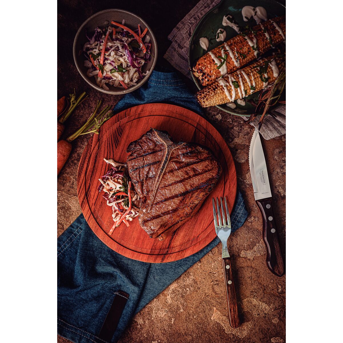 Jogo de Talheres para Churrasco 12 peças 6 Facas Jumbo e 6 Garfos de Mesa | Tramontina