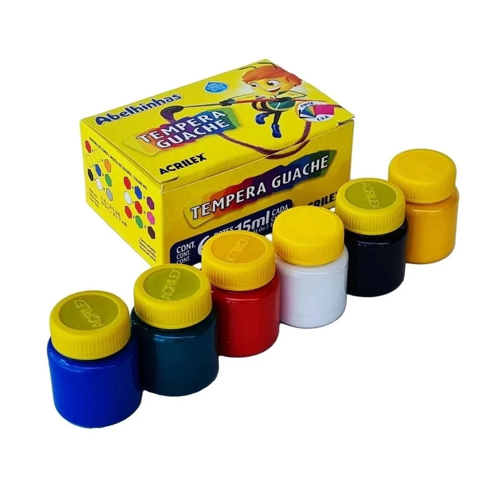 Tinta Tempera Guache 6 Cores Frasco 15ml | Acrilex