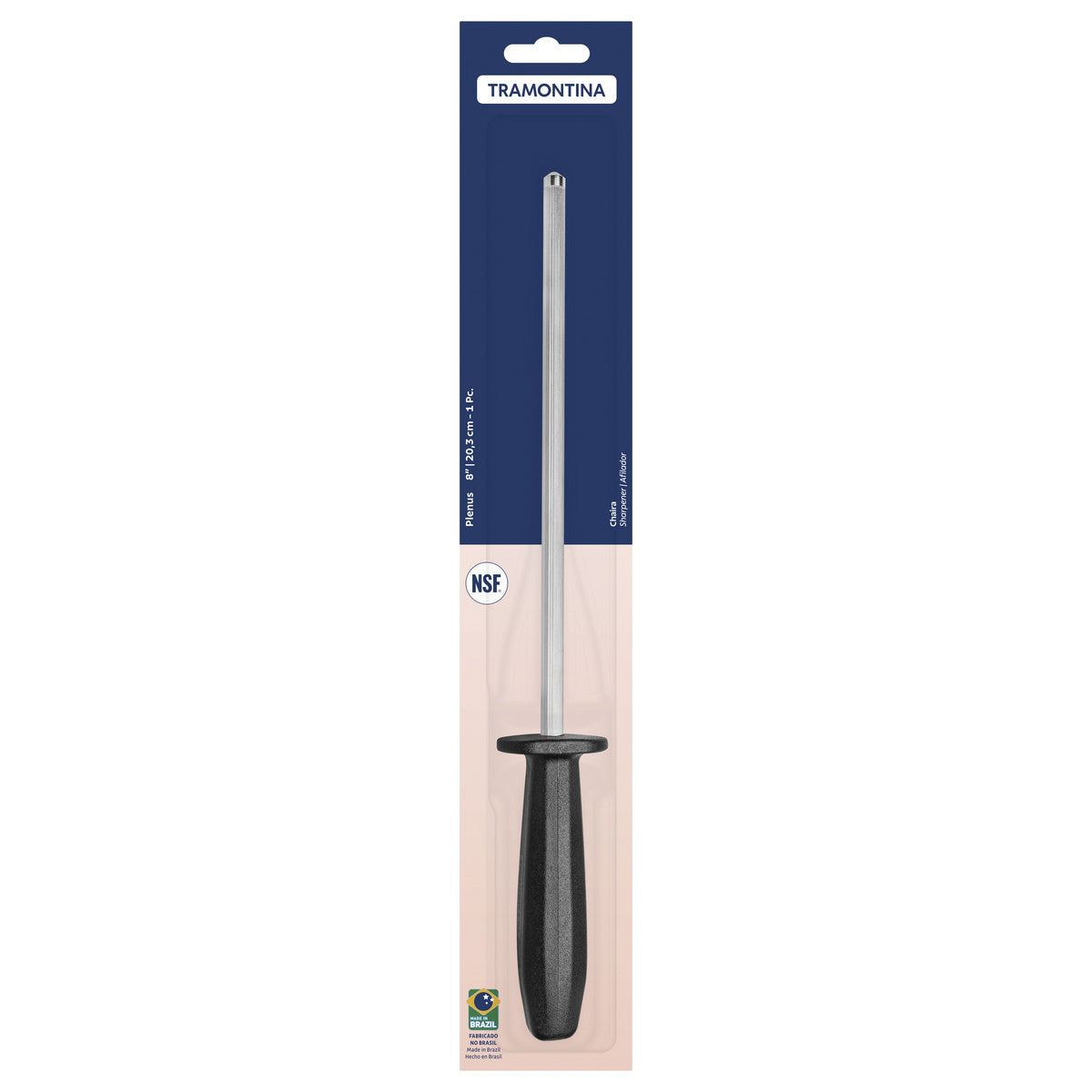 Chaira Tramontina Plenus 8″ – Haste em Aço Carbono Revestida em Cromo-Duro + Cabo de Polipropileno Preto | 22969/108 | Afiador de Facas Profissional