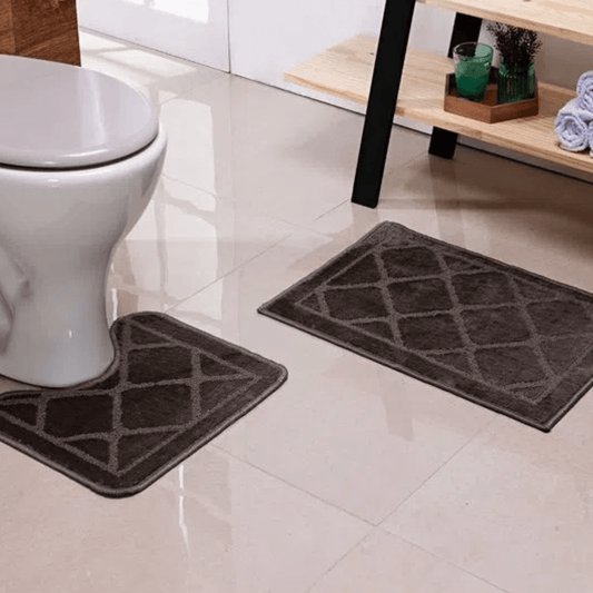 Jogo Banheiro 2 Peças Sergipe 45x65 + 45x40 cm – Chocolate & Prata | Niazitex Antiderrapante