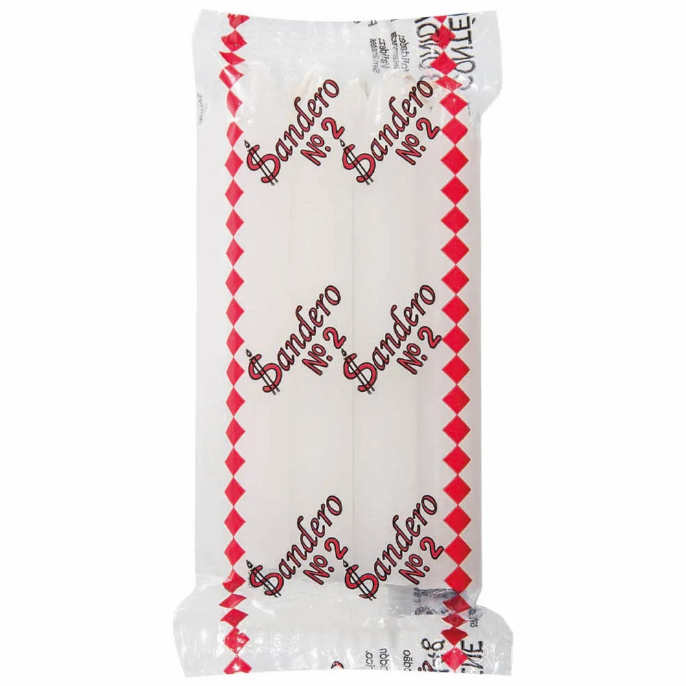 Pacote 8 Velas Brancas Sandero nº 2 – 14 g cada (≈ 11,5 cm × 1,35 cm)