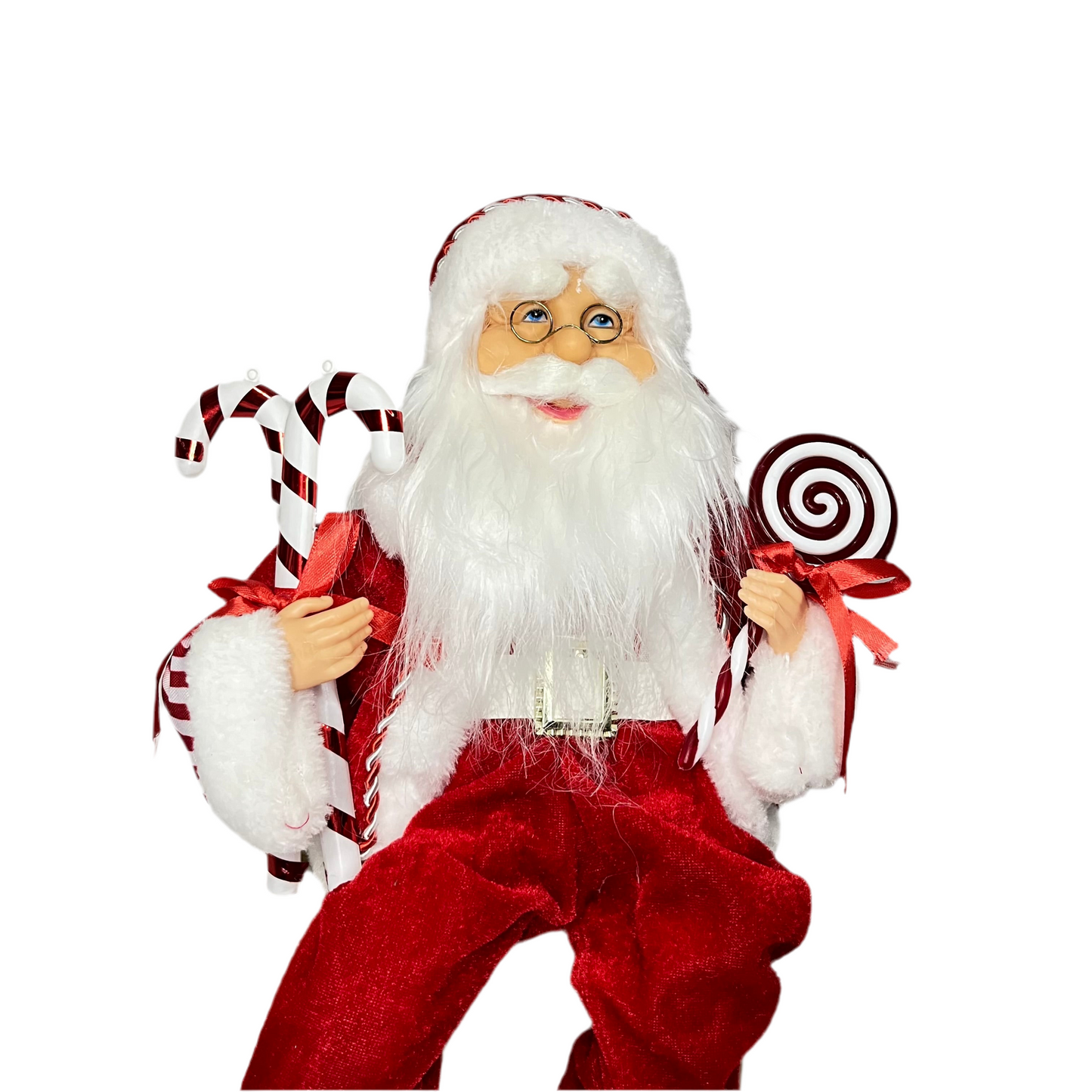 Papai Noel Sentado 45 cm Vermelho e Branco Carregando Bengalas e Pirulito - Decoração de Natal | FlorArte