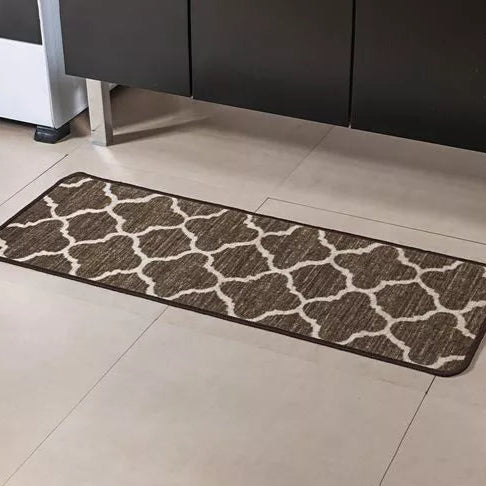 Tapete Boucle Essential 59×108 cm Antiderrapante – Abstrato Marrom/Off White | Niazitex
