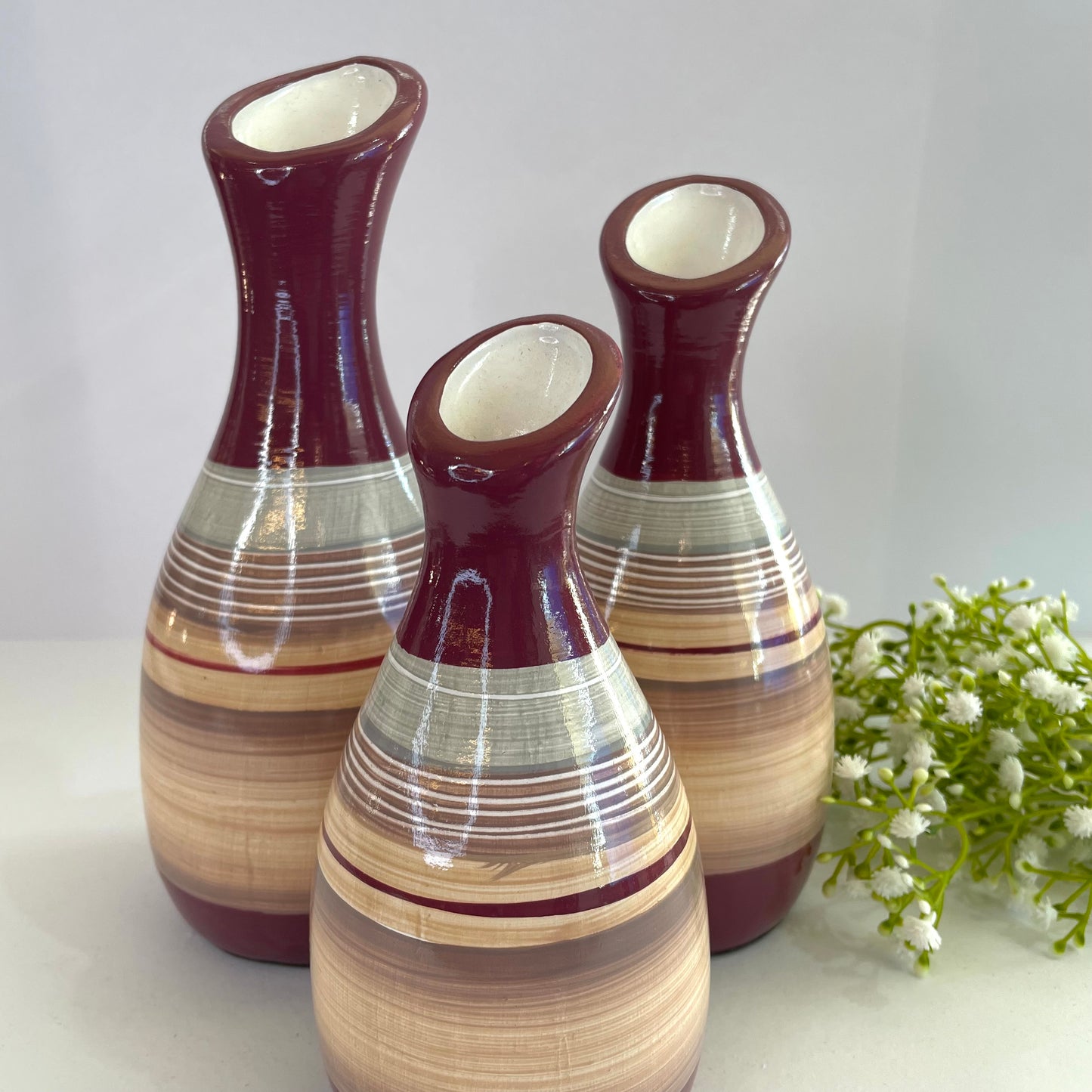 Decoração Trio de Jarrinhas em Cerâmica – Star Bella | Conjunto Decorativo Elegante