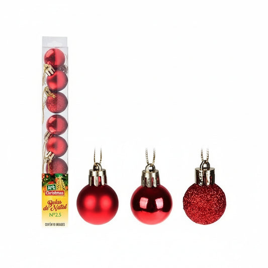 Kit 8 Bolas de Natal Vermelhas 2,5 cm – Foscas e Brilhantes | Art Christmas