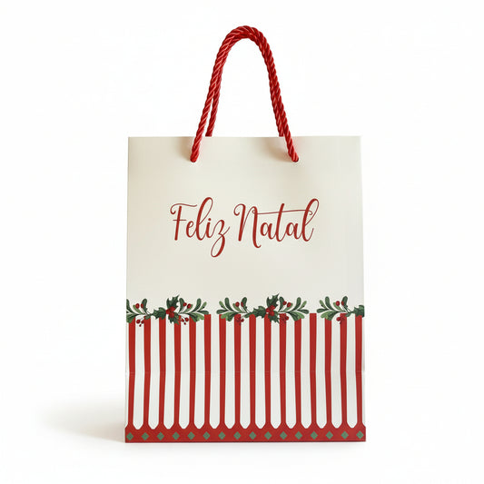 Sacola de Papel para Presente FlorArte – Guirlanda Berry Vermelho 23×18×10 cm