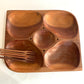 Gamela de Madeira com Divisória + Garfinhos de Madeira | Petisqueira Artesanal Rústica - 31 x 26 x  3 cm