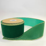 Fita Aramada FlorArte Veludo Costura Verde Dourado – 6,3 cm x 9,14 m – Decoração Laços Guirlandas Festas