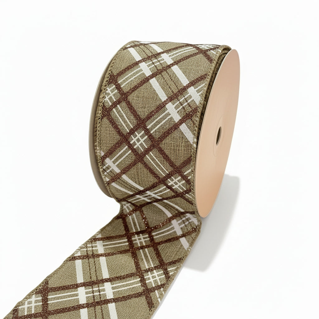 Fita Aramada Bege e Marrom com Glitter (6,3 cm × 9,14 m) FlorArte – Para Laços, Presentes e Decoração