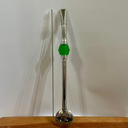 Bomba de Chimarrão Aço Inox 25 cm com Rosca - Pedra Acrílica | Garibaldi