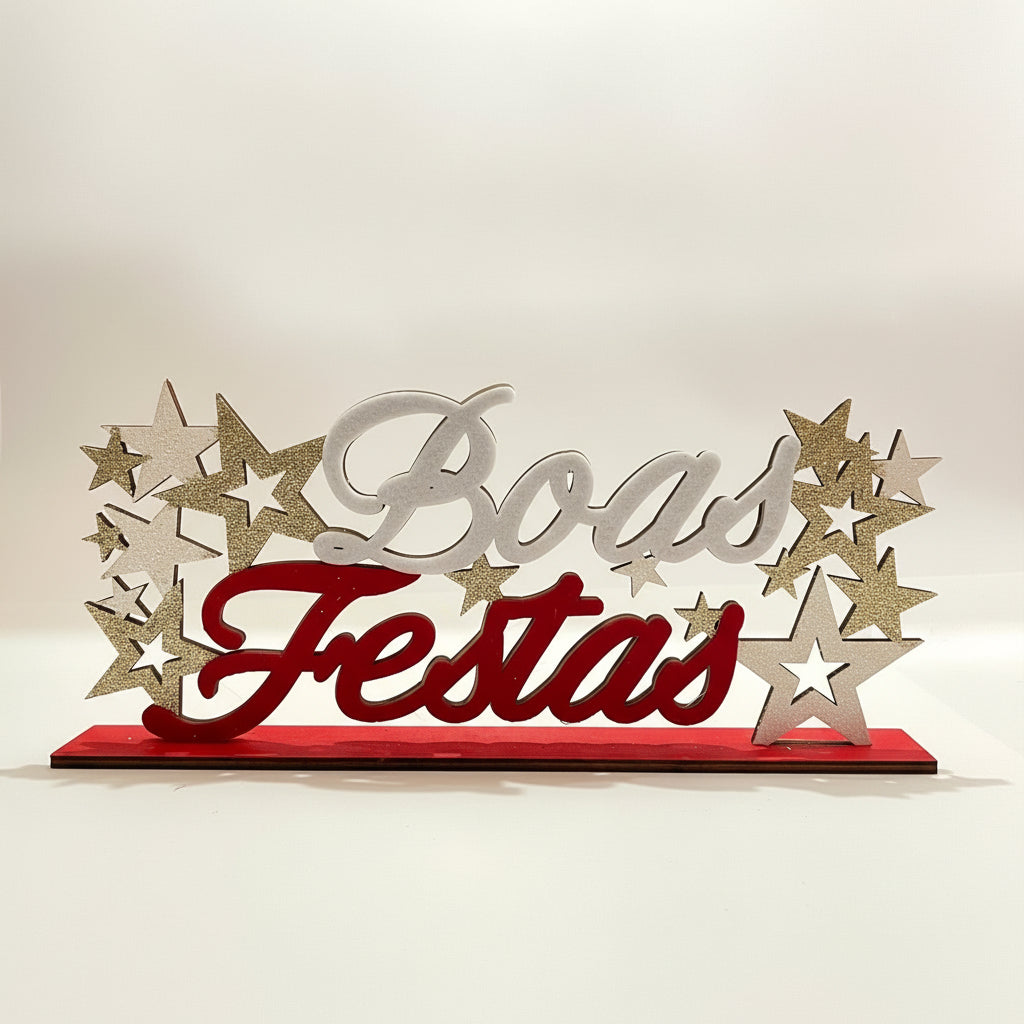 Placa Natalina MDF Boas Festas – Multiart Christmas 10,5 × 30 cm – Enfeite Decorativo Natal