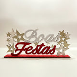 Placa Natalina MDF Boas Festas – Multiart Christmas 10,5 × 30 cm – Enfeite Decorativo Natal