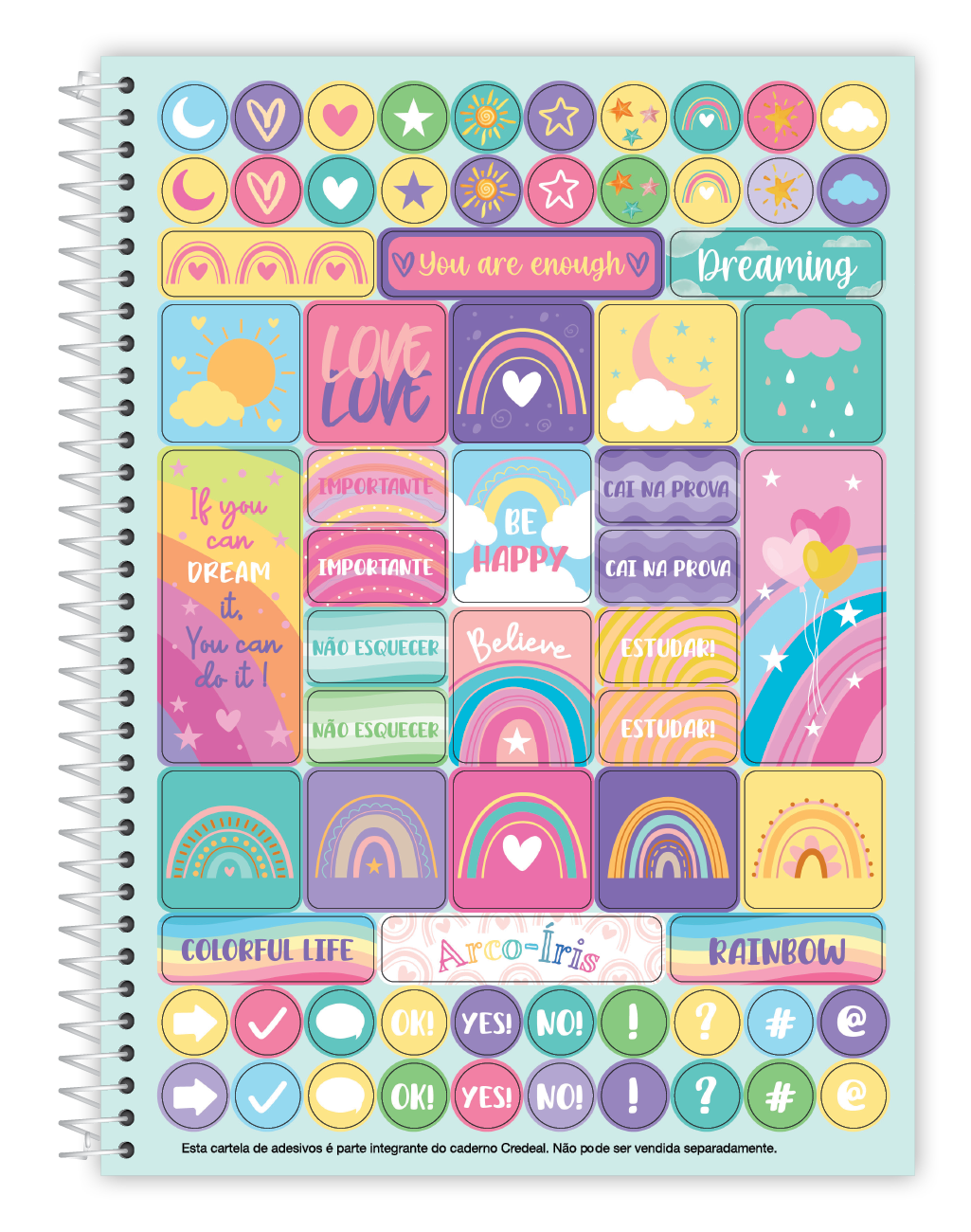 Caderno Arco-Íris | Universitário Capa Dura 1 Matéria 80 Folhas | Credeal