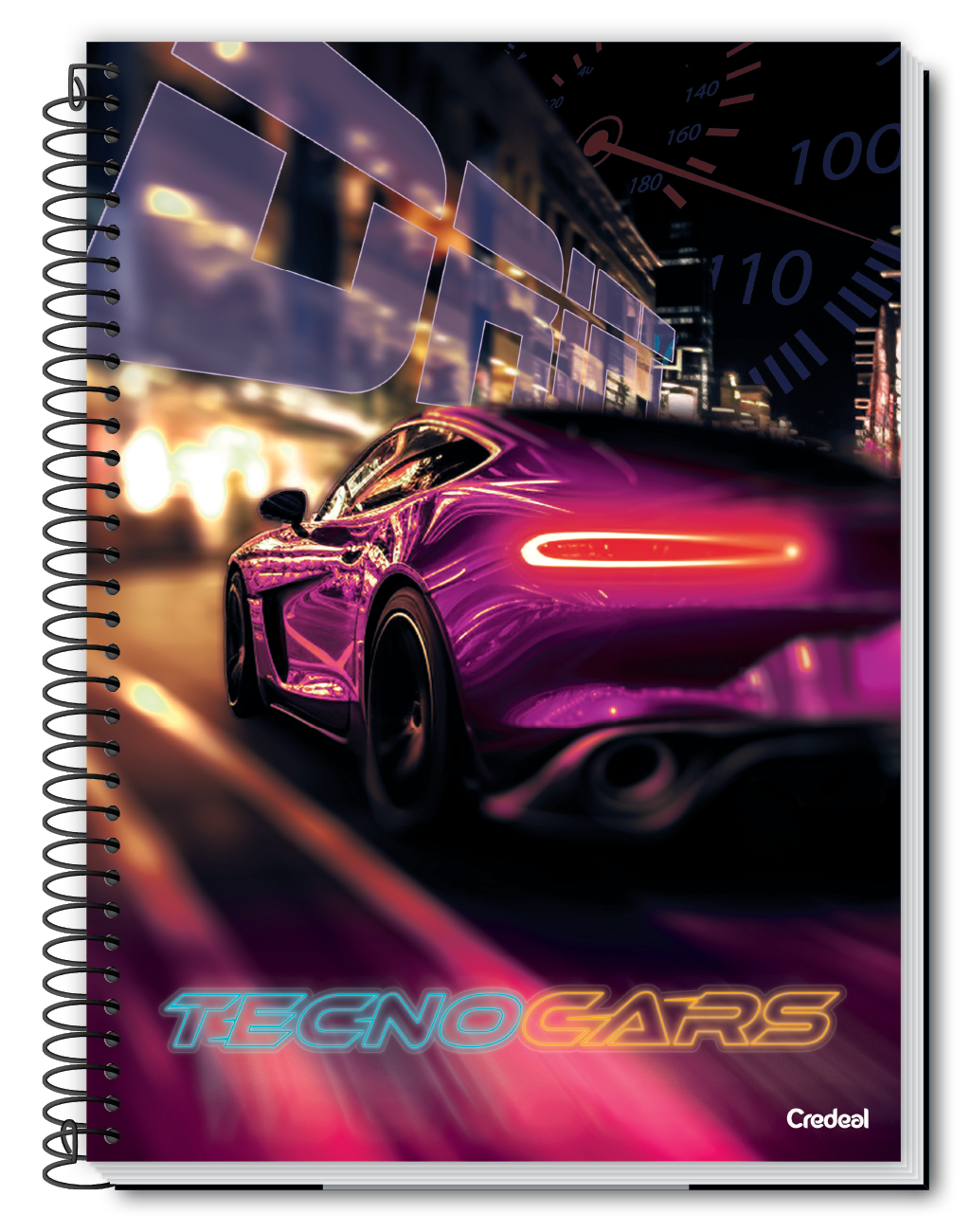 Caderno TecnoCars | Universitário Capa Dura 1 Matéria 96 Folhas | Credeal