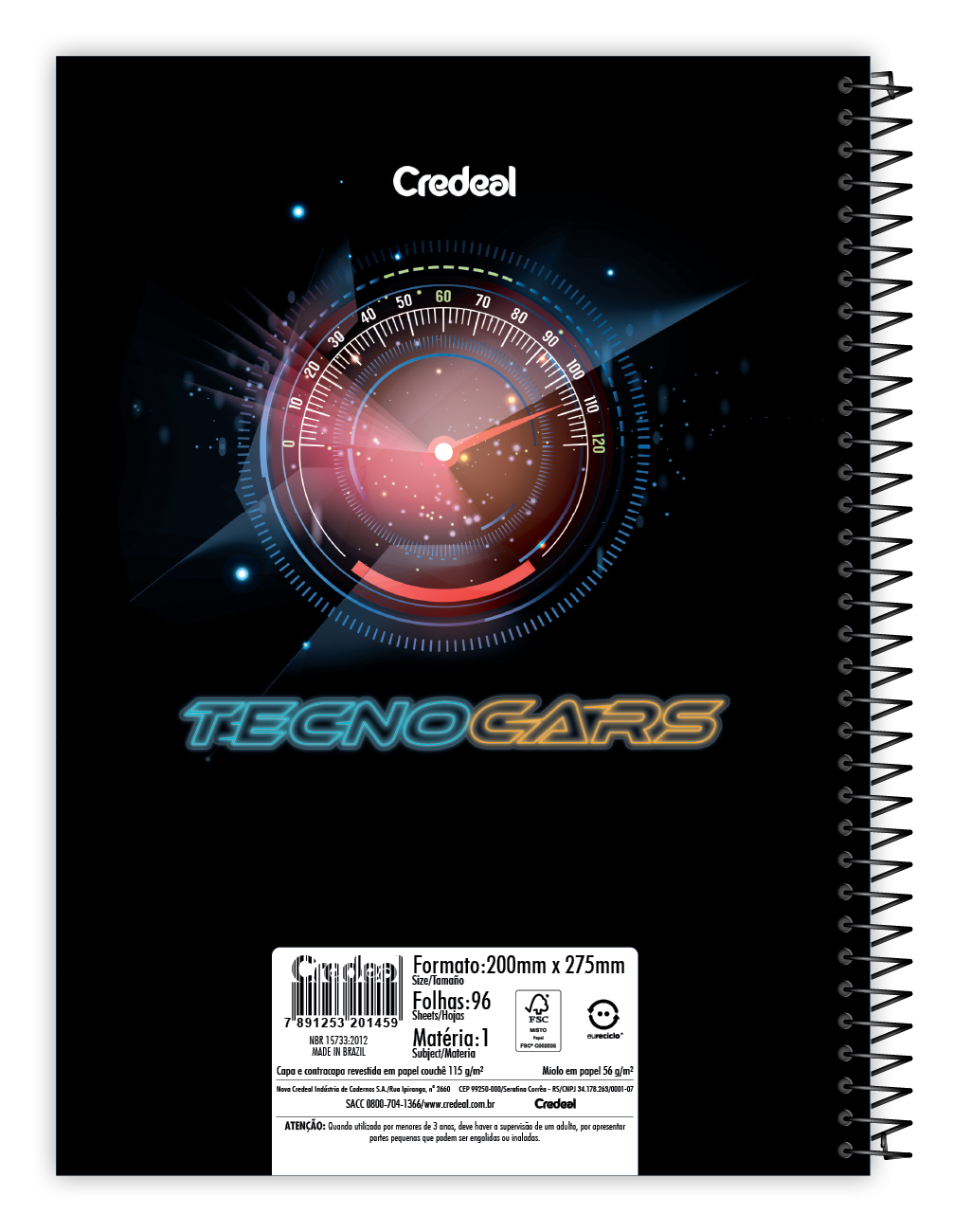 Caderno TecnoCars | Universitário Capa Dura 1 Matéria 96 Folhas | Credeal