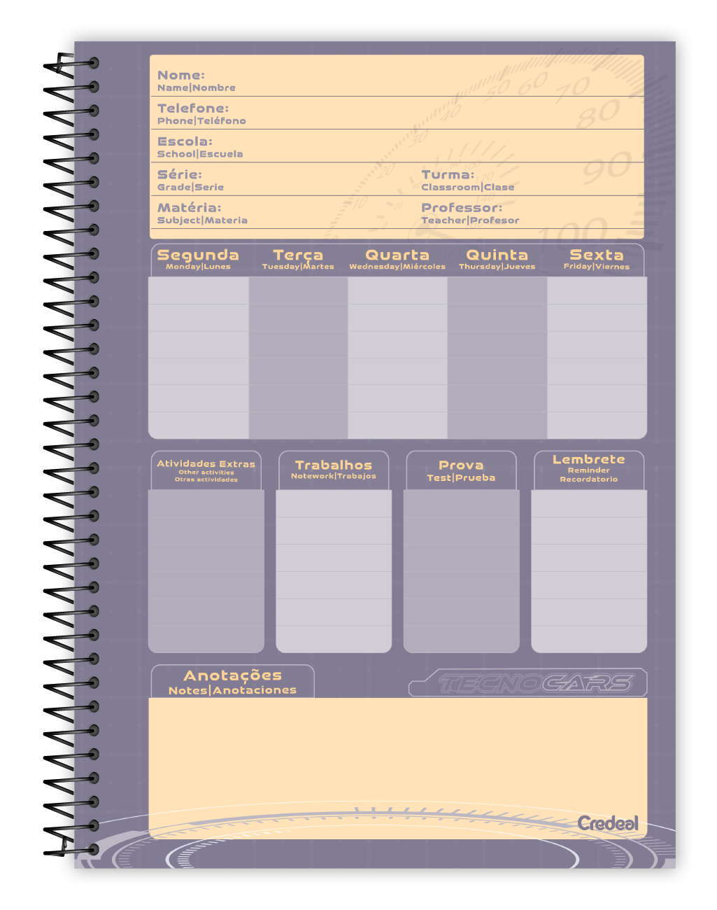 Caderno TecnoCars | Universitário Capa Dura 1 Matéria 96 Folhas | Credeal