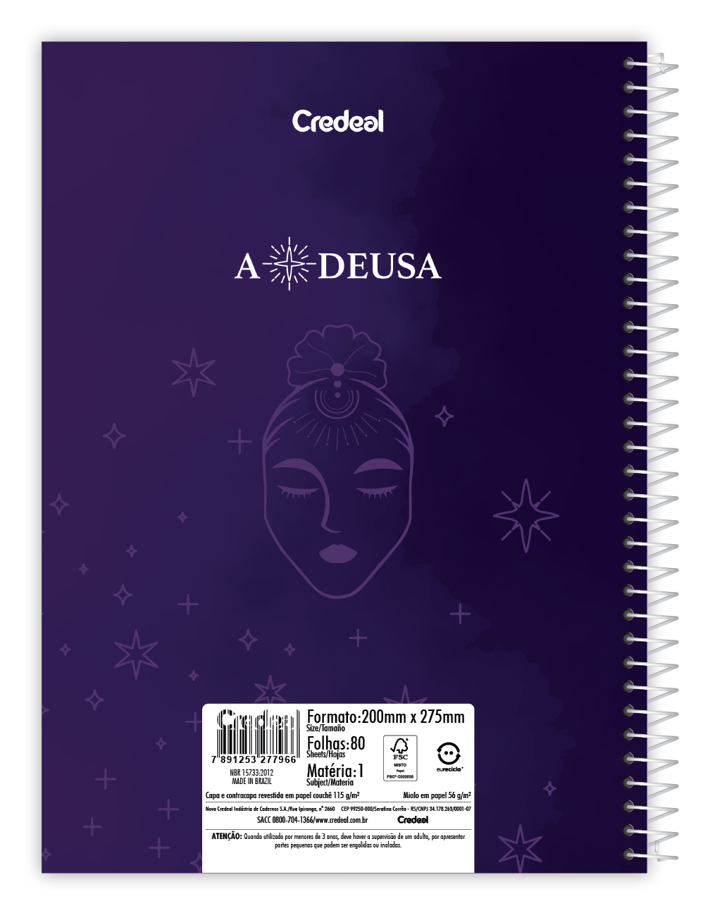 Caderno A Deusa | Universitário Capa Dura 1 Matéria 80 Folhas | Credeal