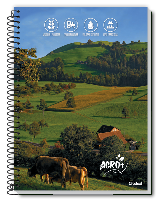 Caderno Agro+ 10 Matérias 160 Folhas Universitário Credeal – Capa Dura, Espiral, Folhas Pautadas, Ideal Estudo e Organização