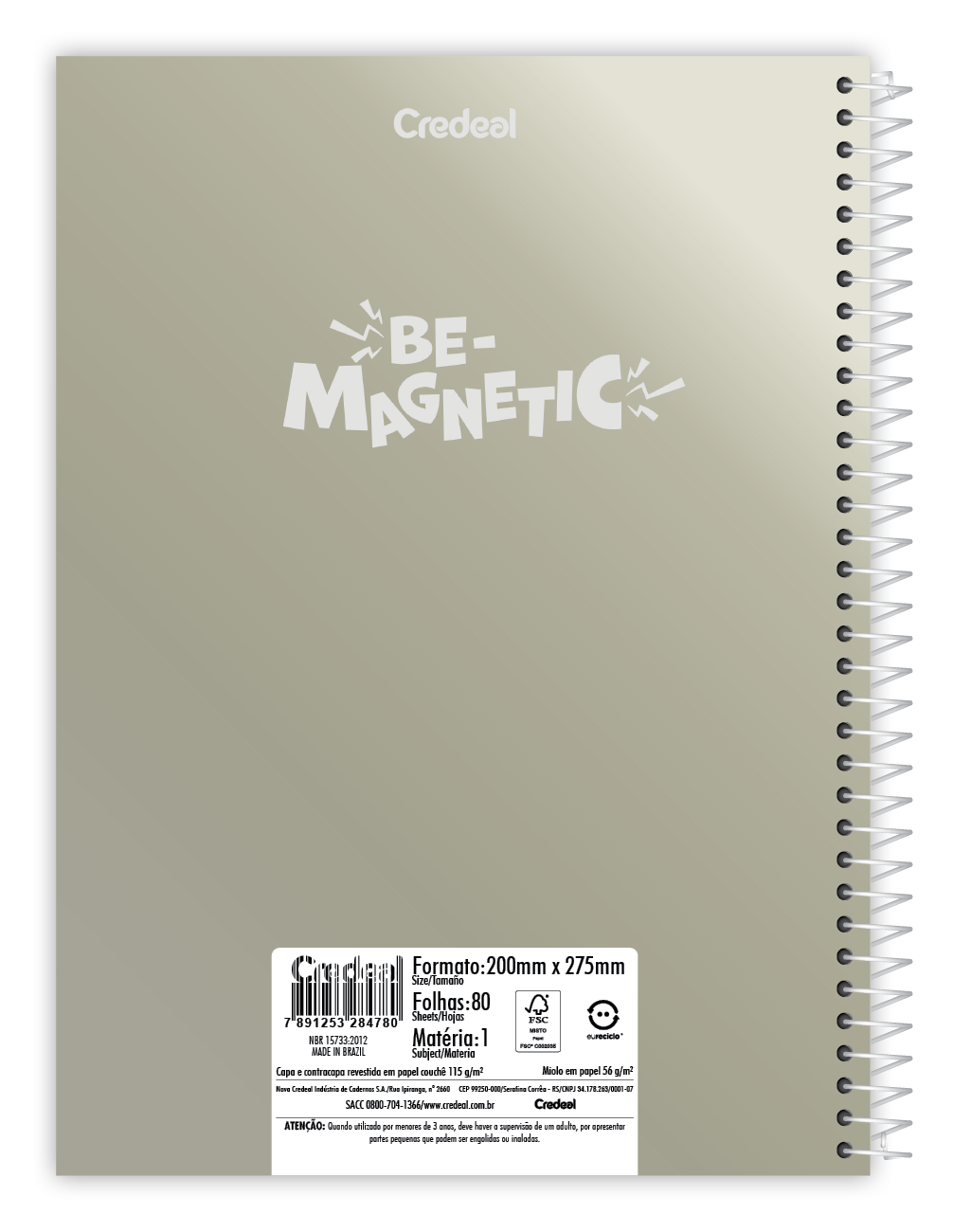 Caderno Be-Magnetic | Universitário Capa Dura 1 Matérias 80 Folhas | Credeal