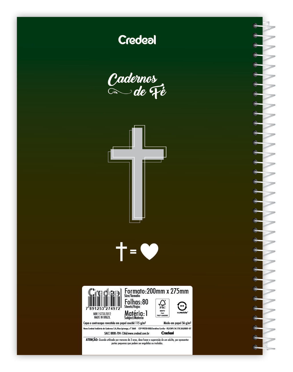 Caderno - Cadernos de Fé | Universitário Capa Dura 1 Matérias 80 Folhas | Credeal