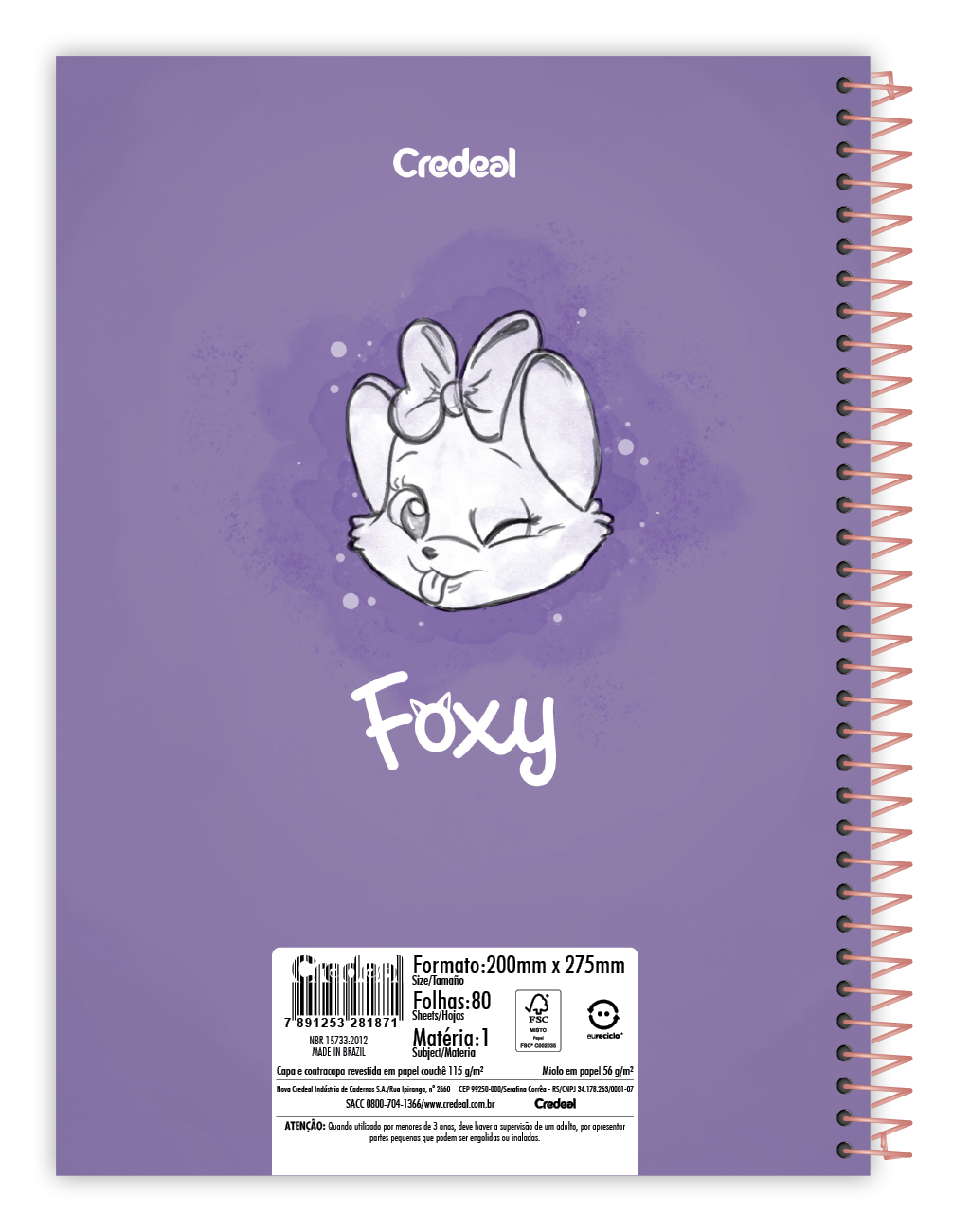 Caderno Foxy Teen | Universitário Capa Dura 1 Matéria 80 Folhas | Credeal