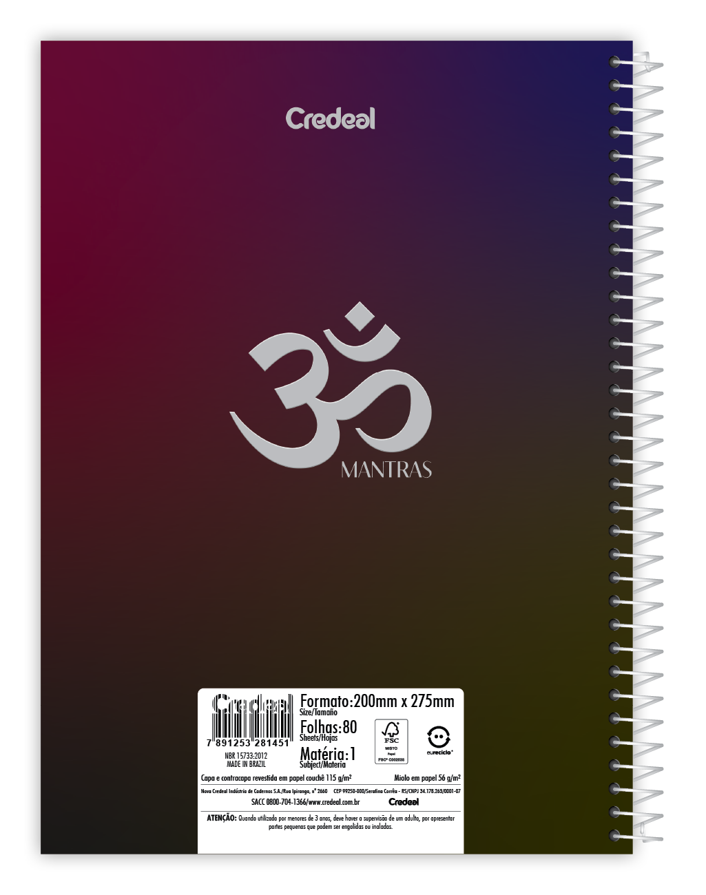 Caderno Mantras | Universitário Capa Dura 1 Matérias 80 Folhas | Credeal