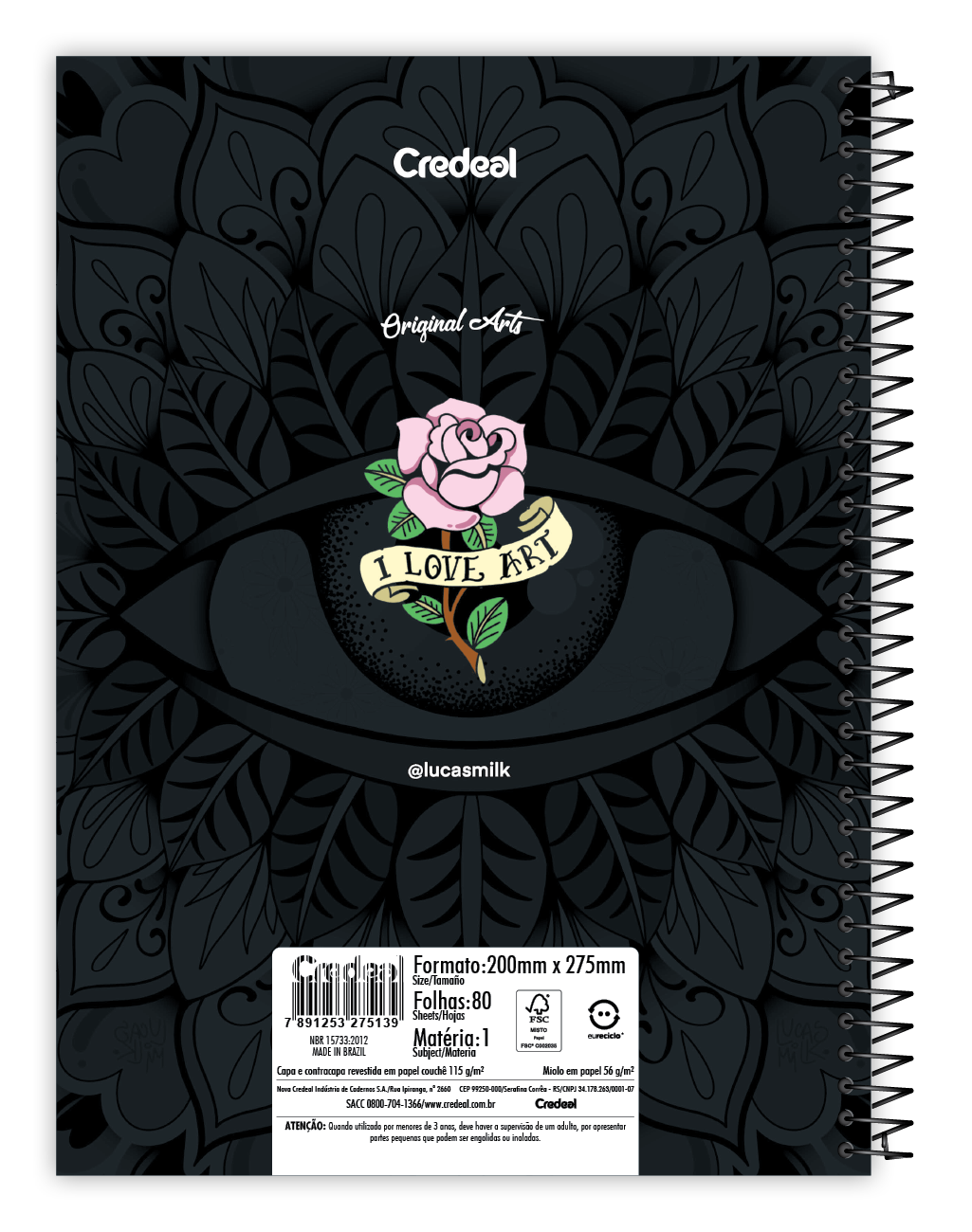 Caderno Original Arts | Universitário Capa Dura 1 Matérias 80 Folhas | Credeal