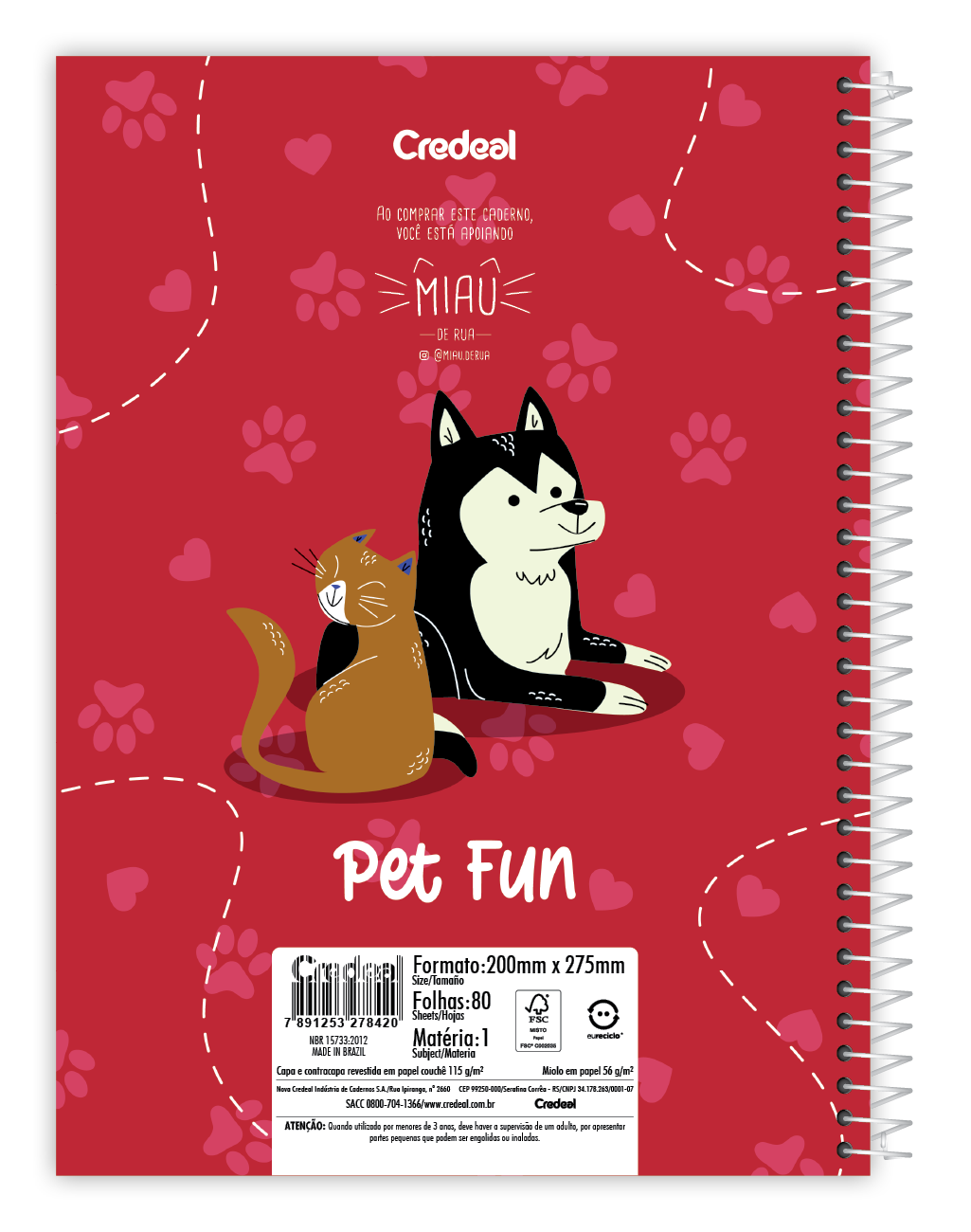 Caderno Pet Fun | Universitário Capa Dura 1 Matéria 80 Folhas | Credeal