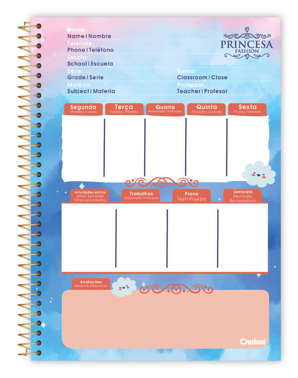 Caderno Princesa Fashion | Universitário Capa Dura 1 Matéria 80 Folhas | Credeal