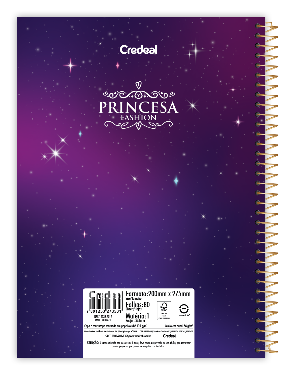 Caderno Princesa Fashion | Universitário Capa Dura 1 Matéria 80 Folhas | Credeal