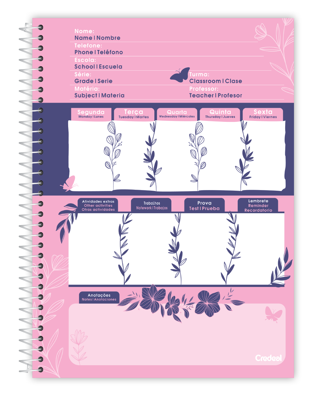 Caderno Purpurina | Universitário Capa Dura 1 Matérias 80 Folhas | Credeal
