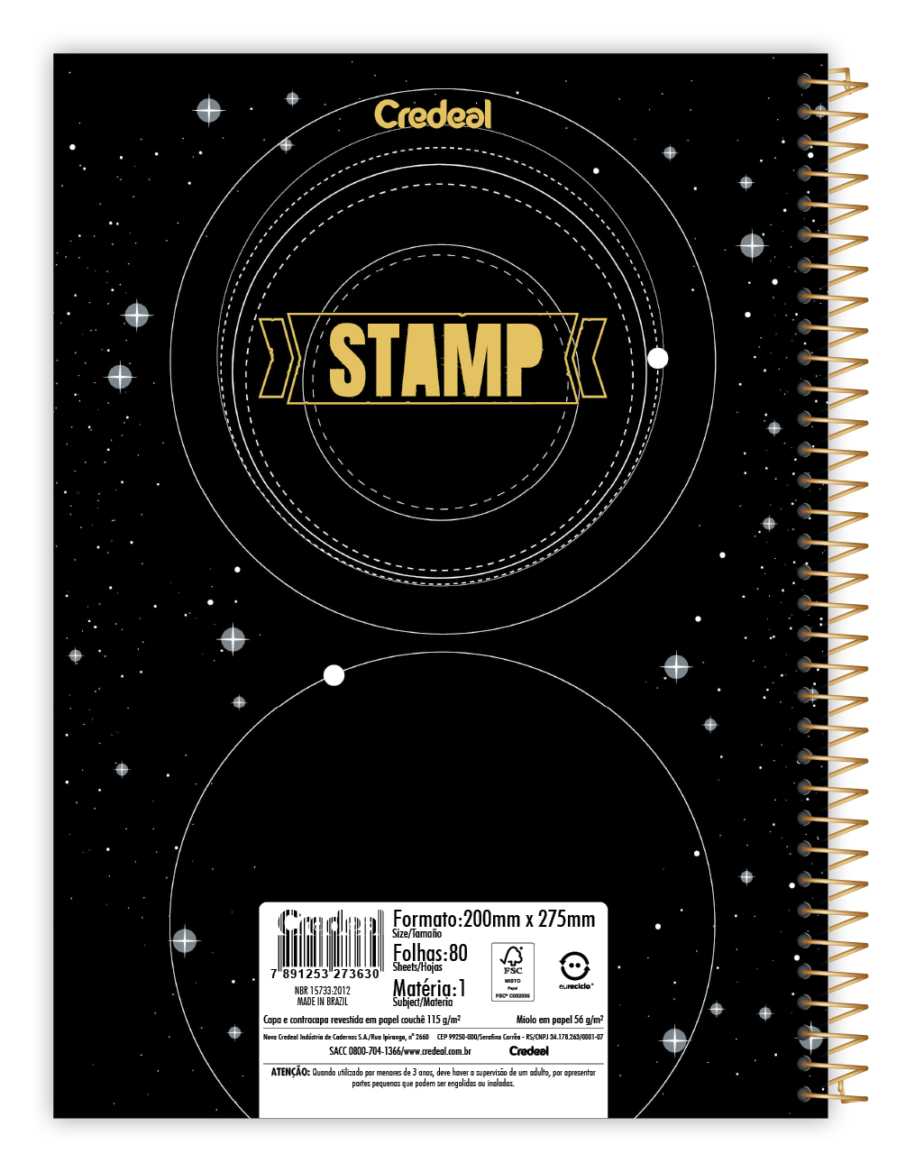 Caderno Stamp | Universitário Capa Dura 1 Matérias 80 Folhas | Credeal
