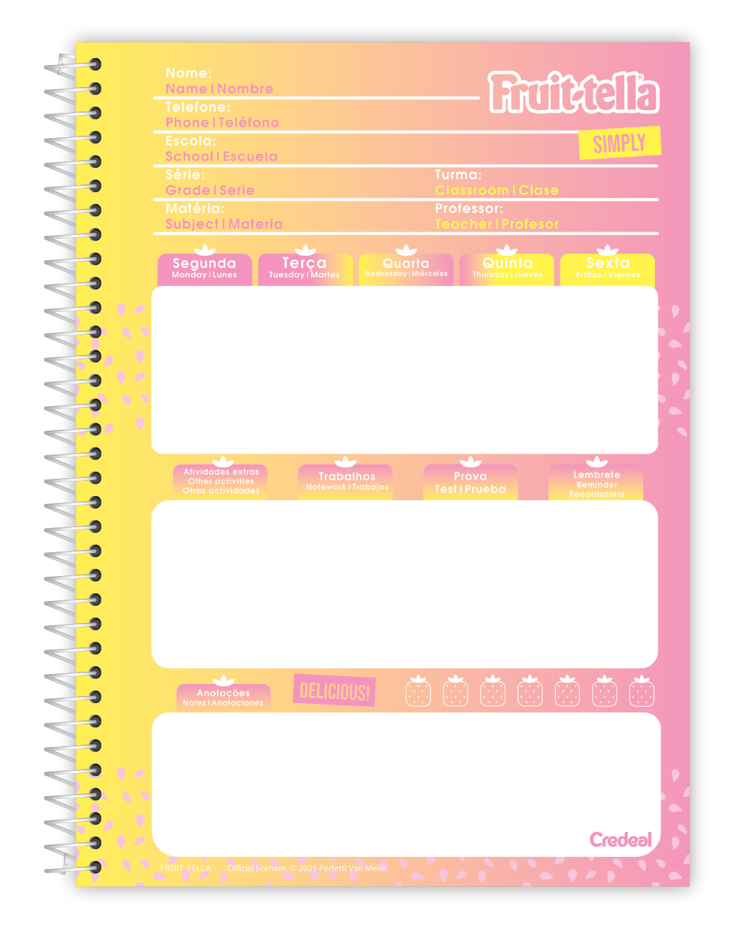 Caderno Fruit-Tella | Universitário Capa Dura 10 Matérias 160 Folhas | Credeal