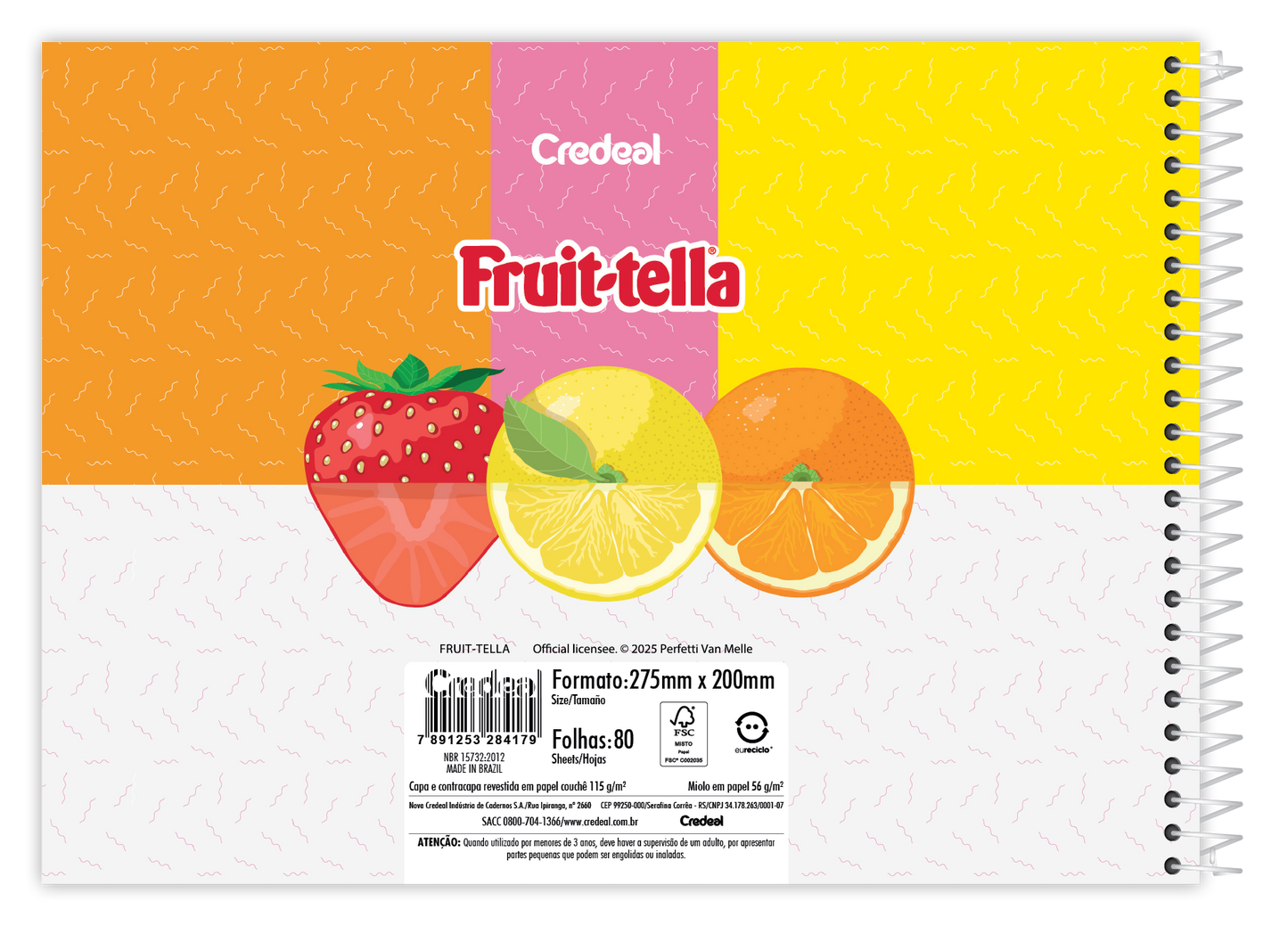 Caderno de Desenho Fruit-Tella | Universitário Capa Dura 80 Folhas | Credeal