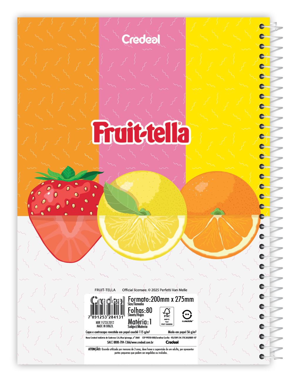 Caderno Fruit-Tella | Universitário Capa Dura 10 Matérias 160 Folhas | Credeal