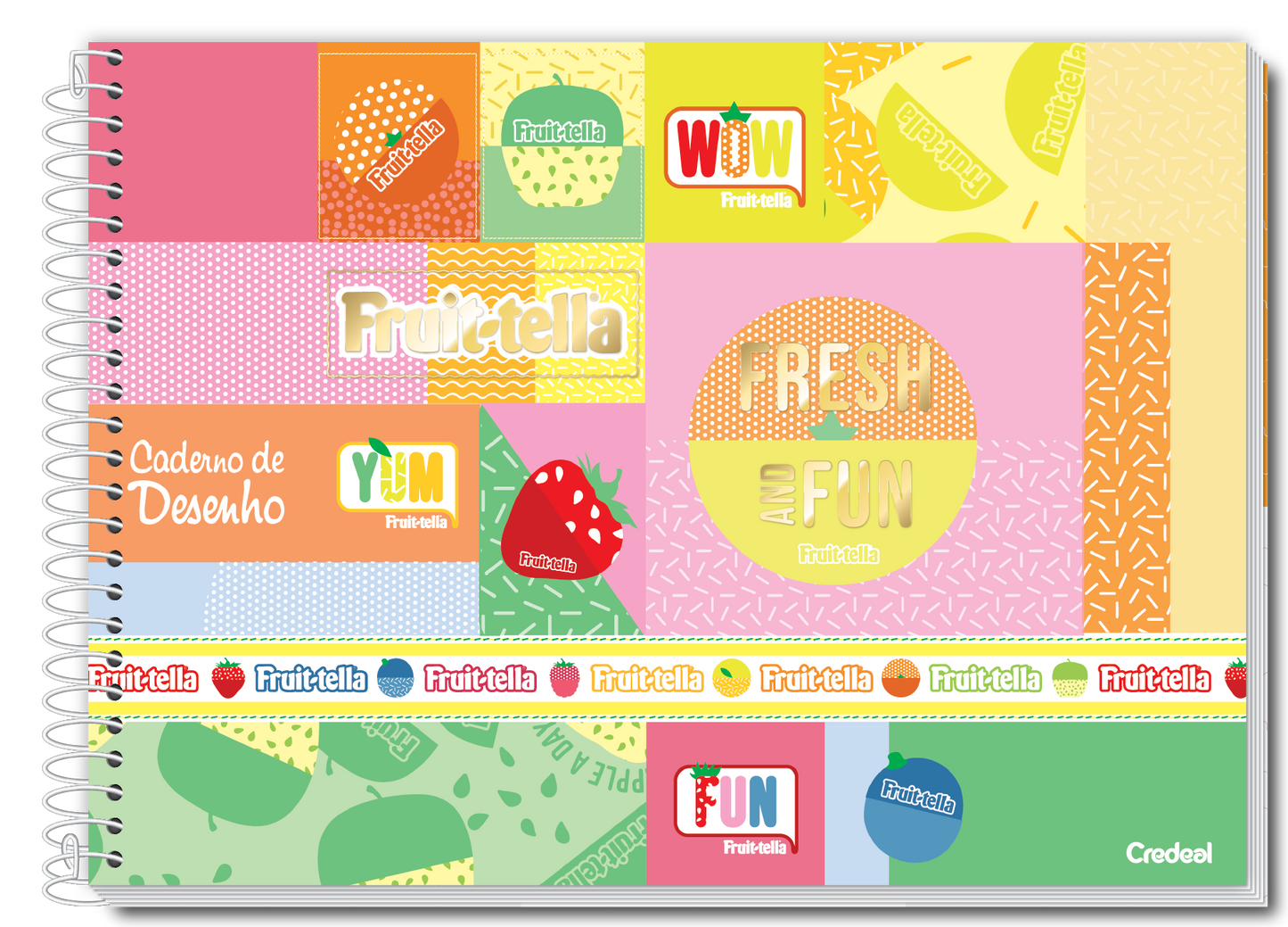 Caderno de Desenho Fruit-Tella | Universitário Capa Dura 80 Folhas | Credeal
