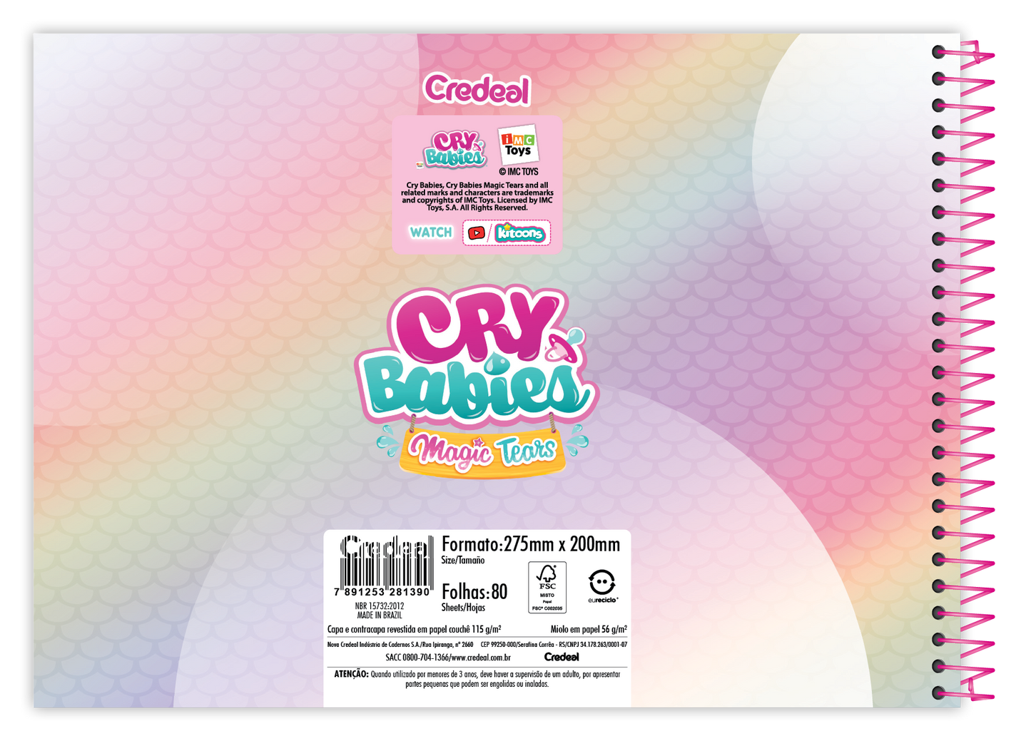 Caderno de Desenho Cry Babies | Universitário Capa Dura 80 Folhas | Credeal