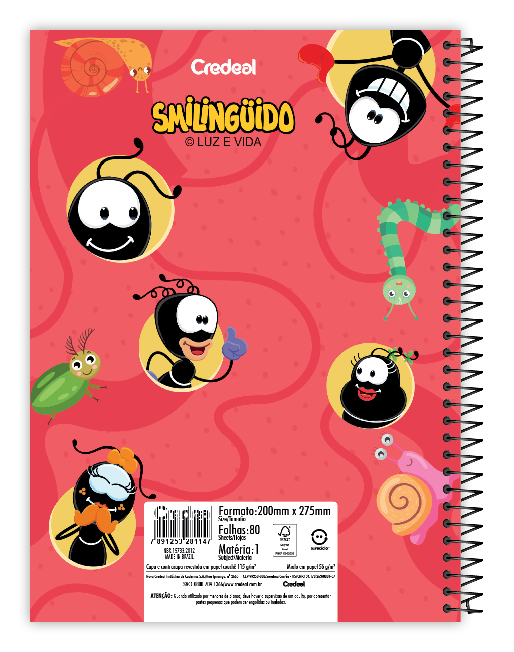 Caderno Smilinguido | Universitário Capa Dura 1 Matéria 80 Folhas | Credeal