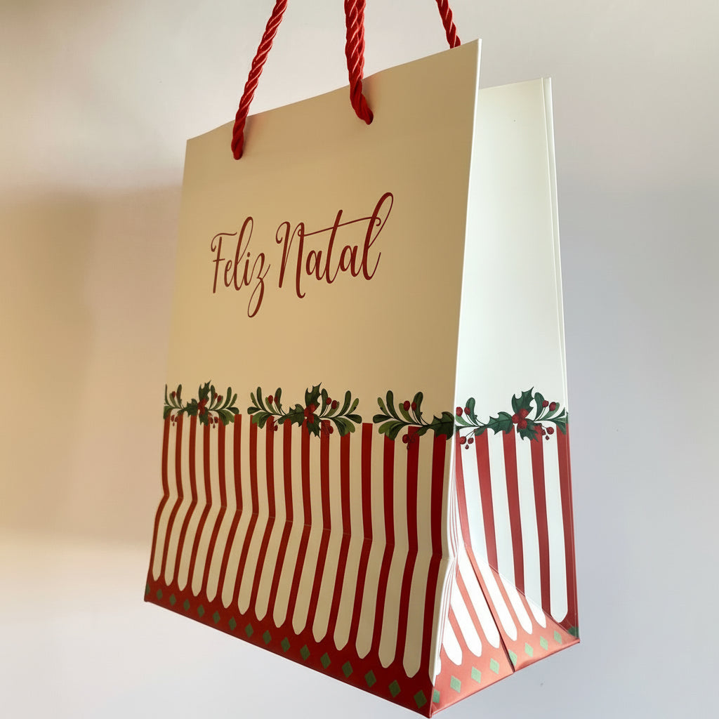 Sacola de Papel para Presente FlorArte – Guirlanda Berry Vermelho 23×18×10 cm