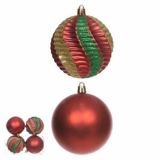 Bolas de Natal Decorada Vermelha FlorArte – Kit 4 unidades, acabamento especial, ideal para árvore de Natal