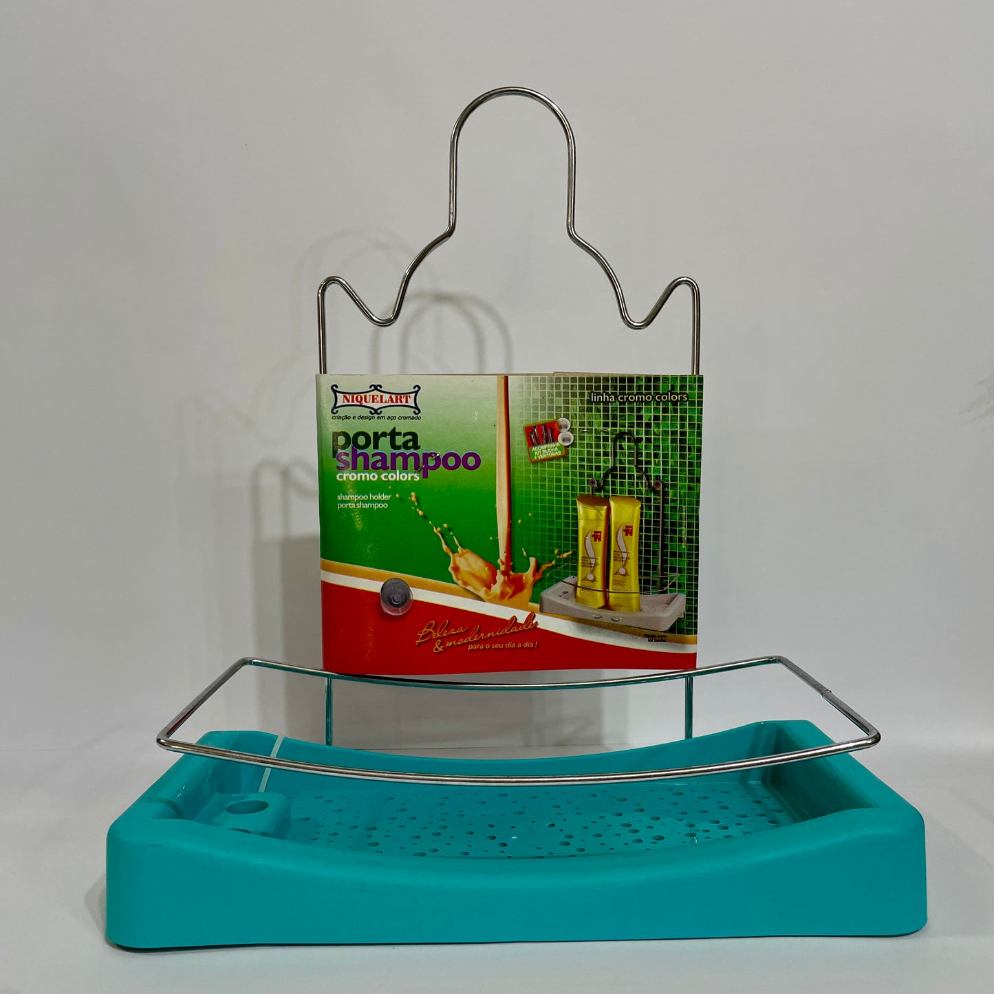 Porta Shampoo Aço Cromado Cromo Colors - Azul Turquesa | Niquelart