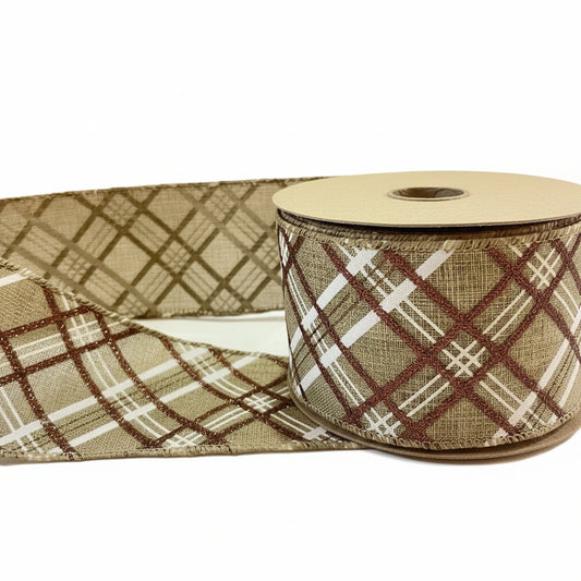 Fita Aramada Bege e Marrom com Glitter (6,3 cm × 9,14 m) FlorArte – Para Laços, Presentes e Decoração