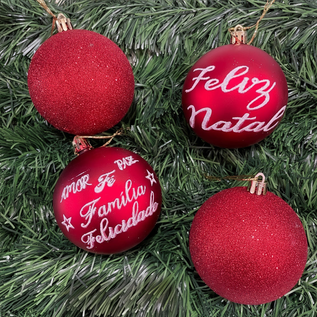 Bola de Natal Vermelha 8 cm (tubo c/ 4 unidades) – Kit Enfeites Árvores • Art Christmas