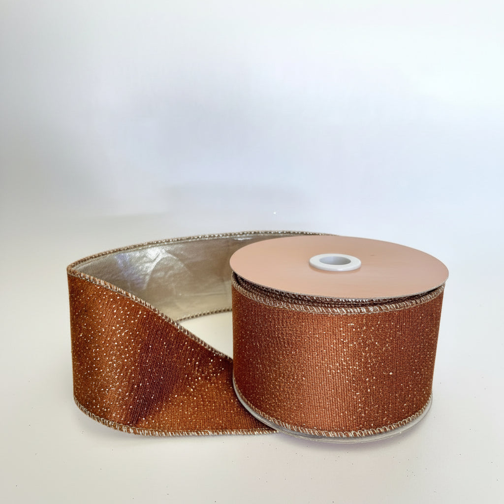 Fita Aramada Veludo Glitter Marrom FlorArte 6,3 cm × 9,14 m – Decoração Natal, Laços & Presentes