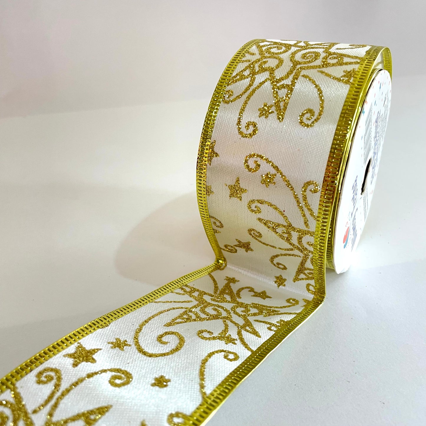 Fita Decorativa Aramada 5 cm × 2,7 m Branca Decoração Dourada Wincy Festas – Ideal para Laços, Presentes e Decoração