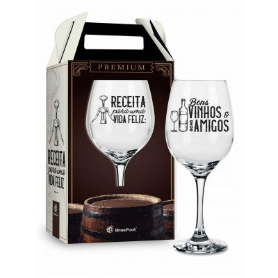 Taça de Vinho 385ml Receita para Uma Vida Feliz: Bons Vinhos e Bons Amigos | Brasfoot
