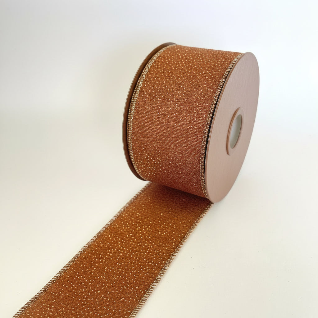 Fita Aramada Veludo Glitter Marrom FlorArte 6,3 cm × 9,14 m – Decoração Natal, Laços & Presentes